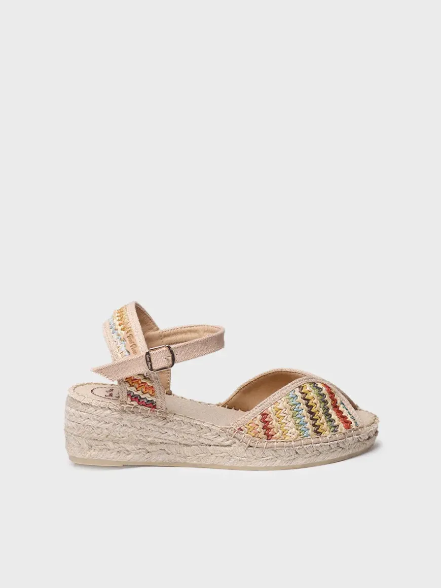 BELLA-MA - Women's espadrille with medium wedge in multicolour raffia