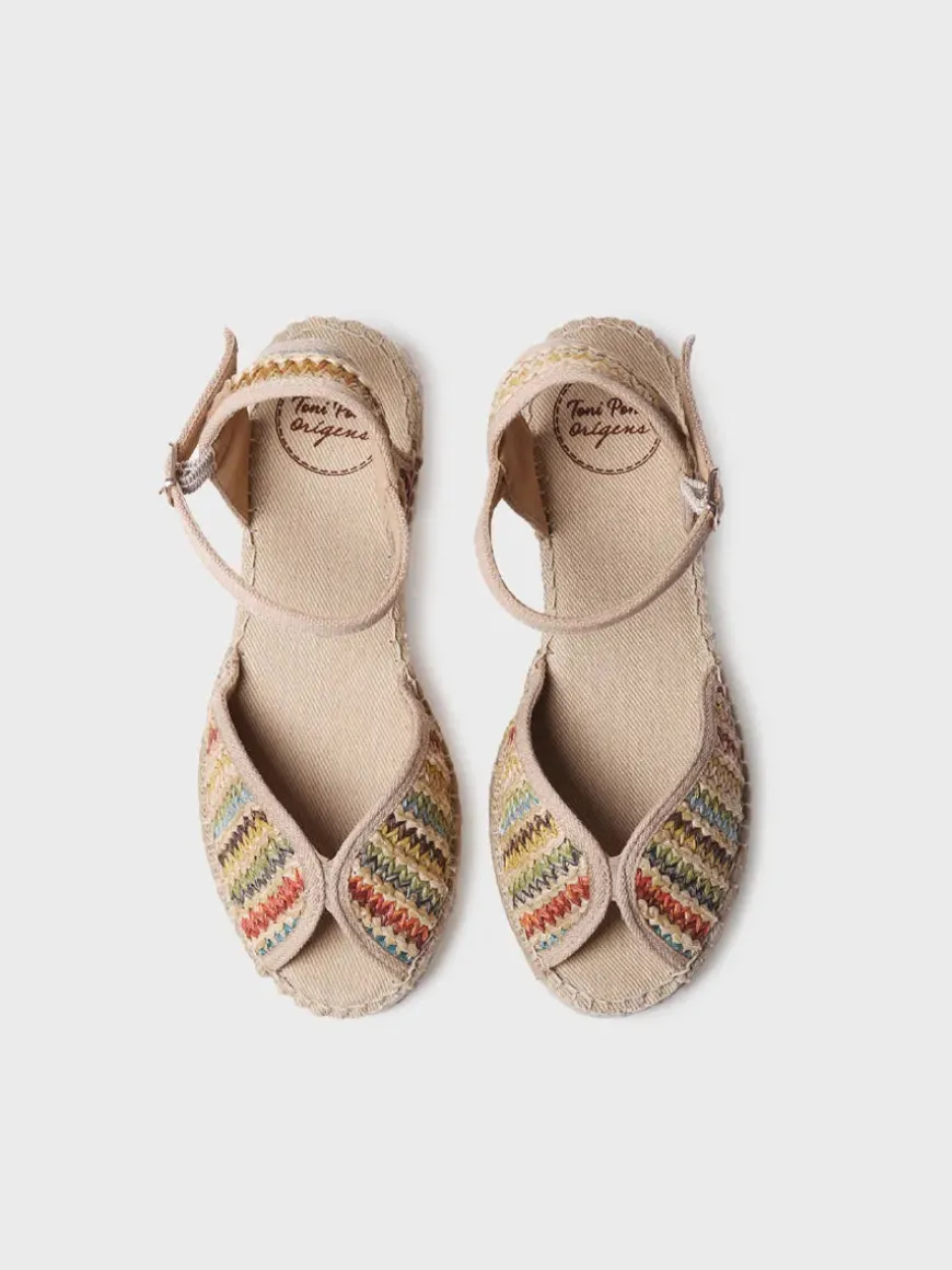 BELLA-MA - Women's espadrille with medium wedge in multicolour raffia