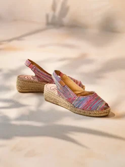 BERI-RG - Women's peep toe espadrille with wedge and striped fabric