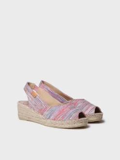 BERI-RG - Women's peep toe espadrille with wedge and striped fabric