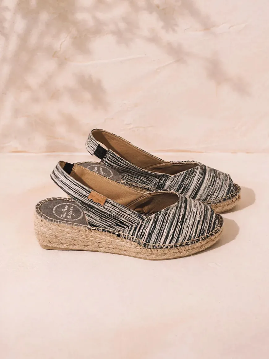 BERI-RG - Women's peep toe espadrille with wedge and striped fabric
