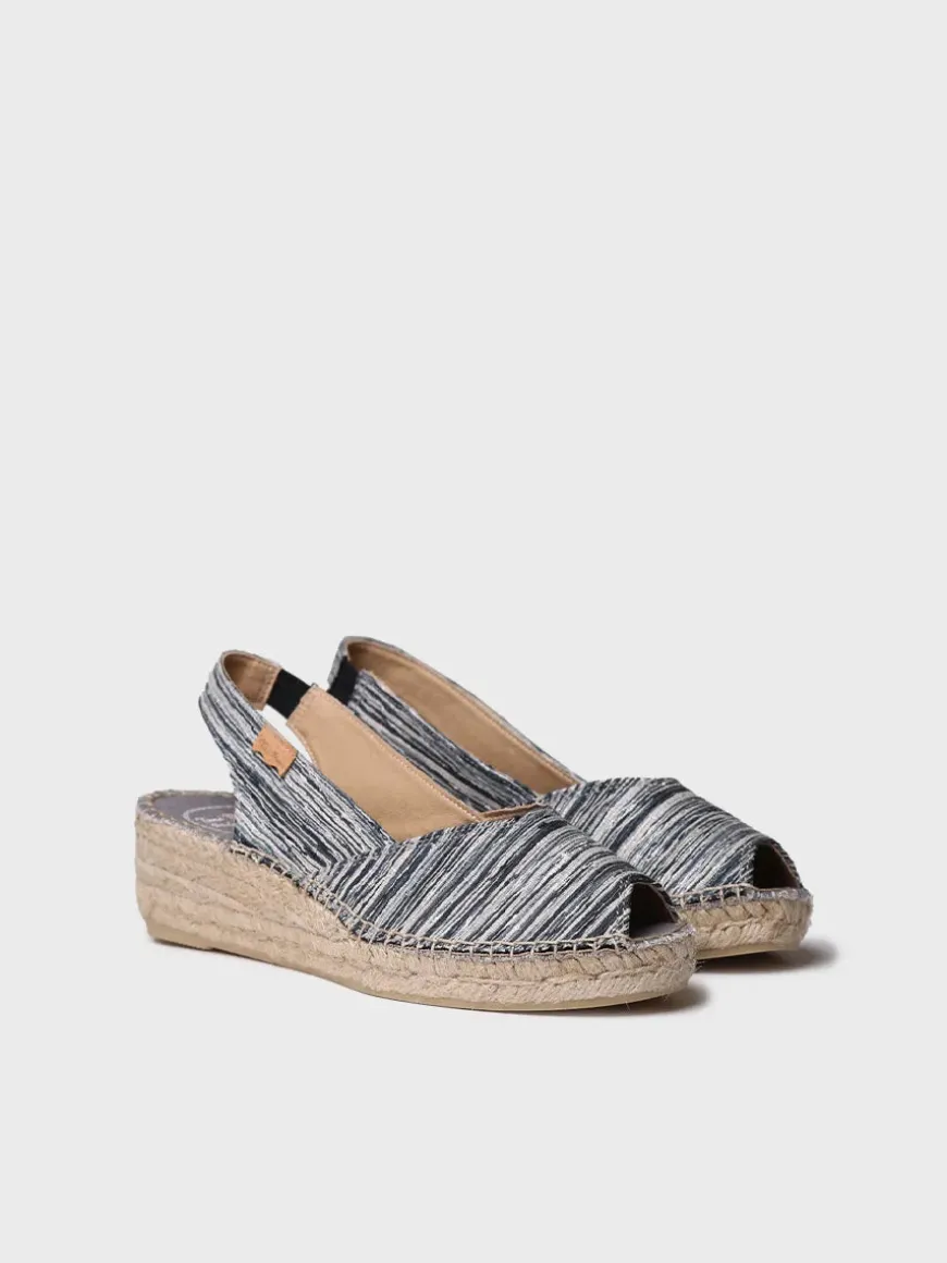 BERI-RG - Women's peep toe espadrille with wedge and striped fabric