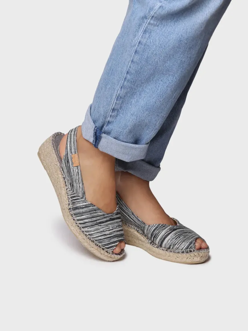 BERI-RG - Women's peep toe espadrille with wedge and striped fabric