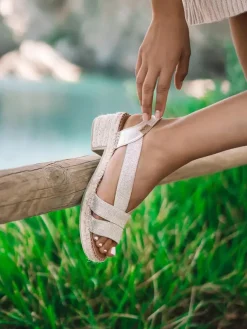 DAMA - Women's espadrille with wide heel and metallic elastics
