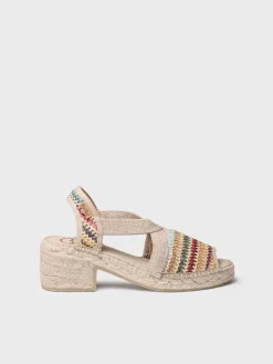DELMI-MA - Women's espadrille in multicoloured raffia with wide heel