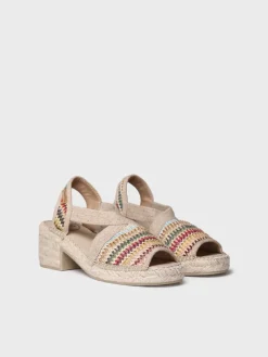 DELMI-MA - Women's espadrille in multicoloured raffia with wide heel