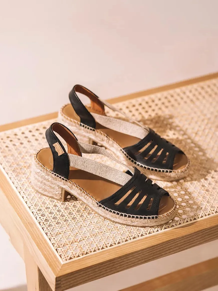 DIMA - Women's leather espadrille with wide heel and elastic