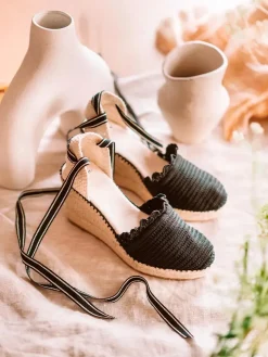 GALARINA - Wedge espadrille in knit fabric with ribbons for women - GALARINA