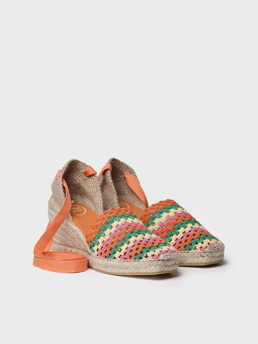 GEORGINA - Women's wedge espadrille in multicolour crochet
