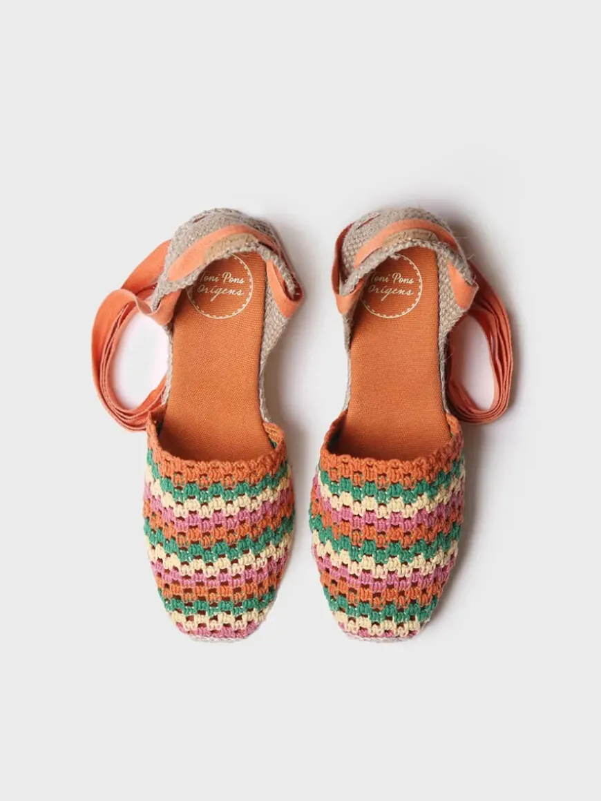 GEORGINA - Women's wedge espadrille in multicolour crochet