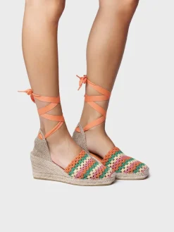 GEORGINA - Women's wedge espadrille in multicolour crochet