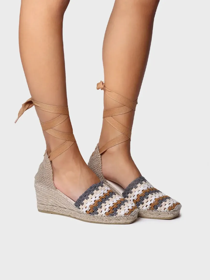 GEORGINA - Women's wedge espadrille in multicolour crochet