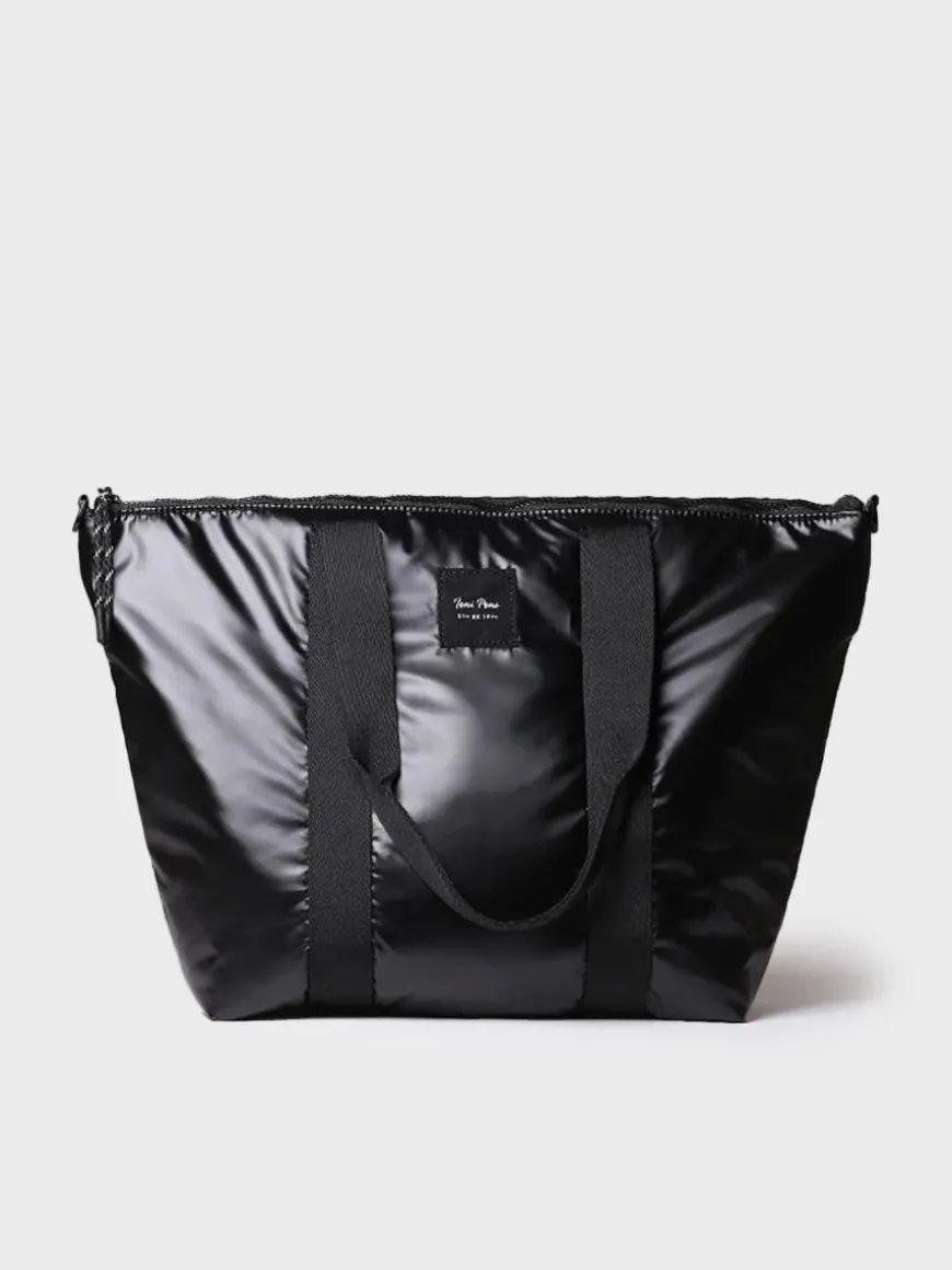 GINNY - Women's bag in padded shinny black material