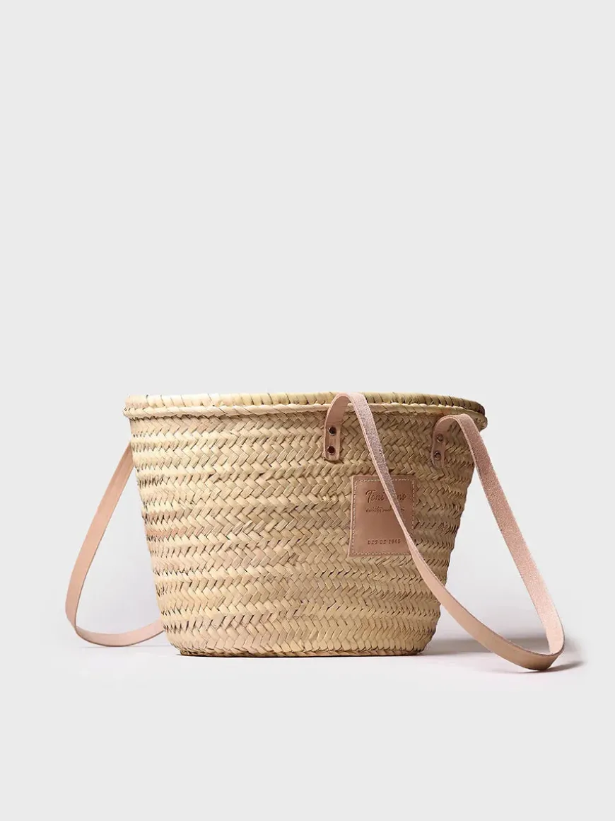 GOMERA - Wicker basket for women with leather handles