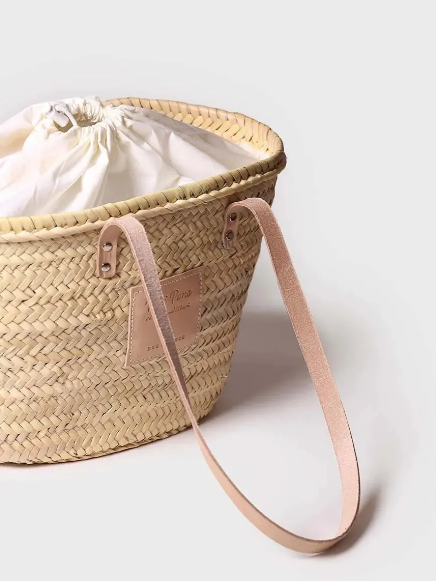 GOMERA - Wicker basket for women with leather handles