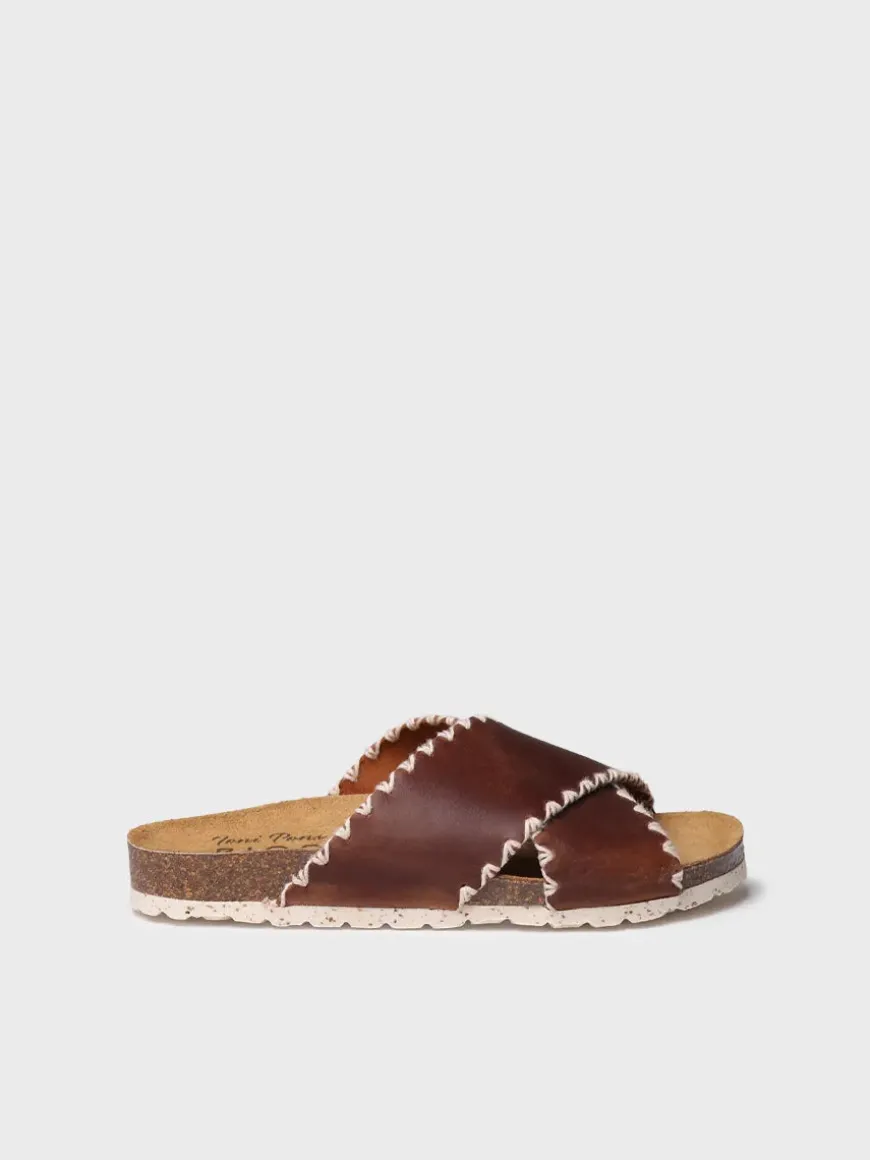 GRIT-PE - Women's BIO sandal in leather with crossed straps