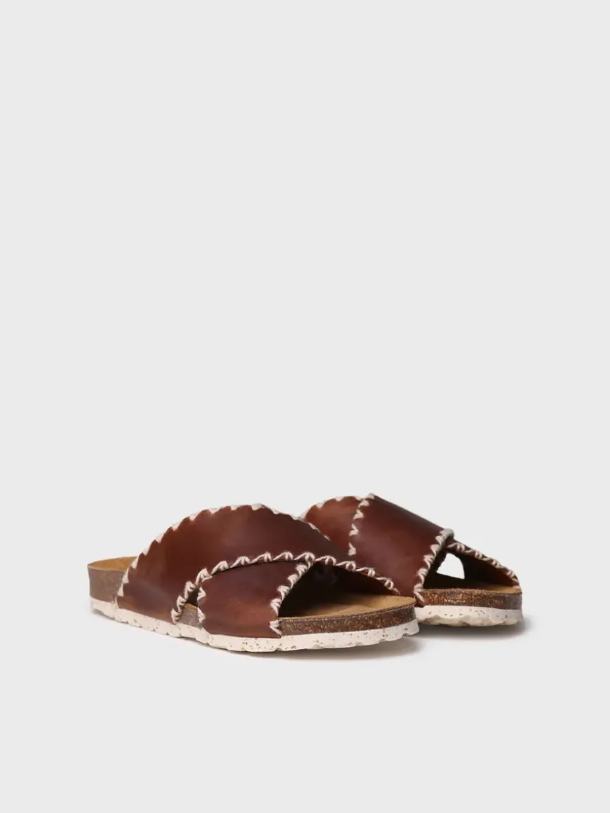 GRIT-PE - Women's BIO sandal in leather with crossed straps