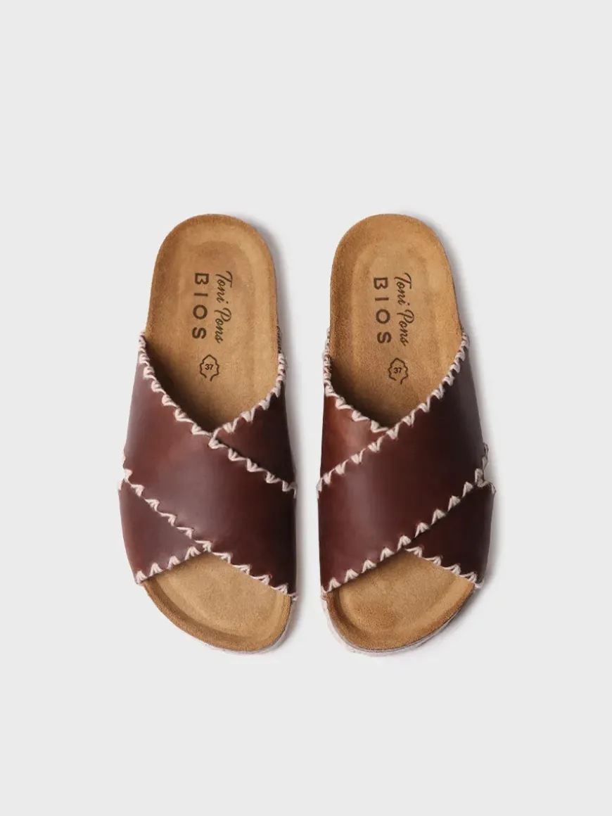 GRIT-PE - Women's BIO sandal in leather with crossed straps