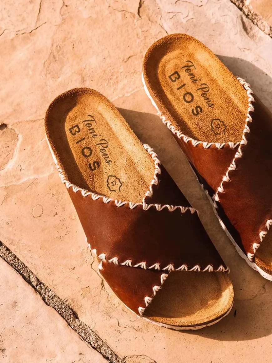GRIT-PE - Women's BIO sandal in leather with crossed straps