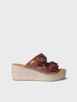 IDOIA - Backless women's espadrille in leather with jute wedge