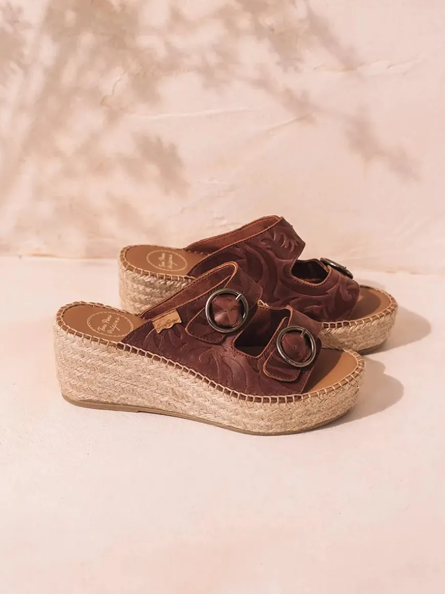 IDOIA - Backless women's espadrille in leather with jute wedge
