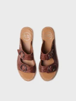 IDOIA - Backless women's espadrille in leather with jute wedge