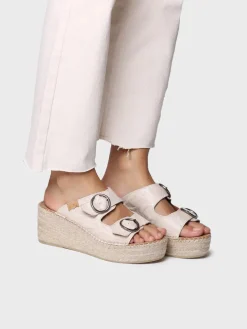 IDOIA - Backless women's espadrille in leather with jute wedge