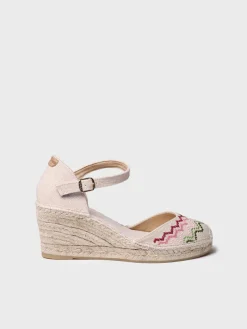 JESSIE - Vegan wedge espadrille with cross-stitch embroidery
