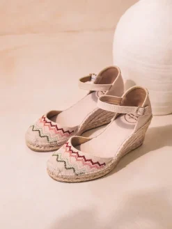 JESSIE - Vegan wedge espadrille with cross-stitch embroidery
