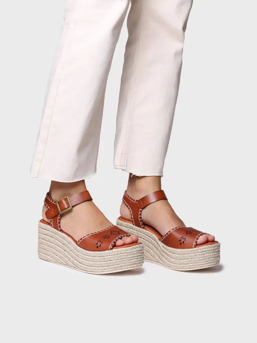 JOANA - Women's espadrille in leather with jute platform and buckle