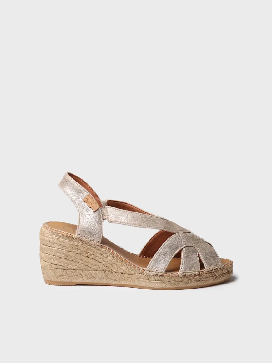 LUCIA-AS - Women's espadrille in metallic leather with wedge and elastics
