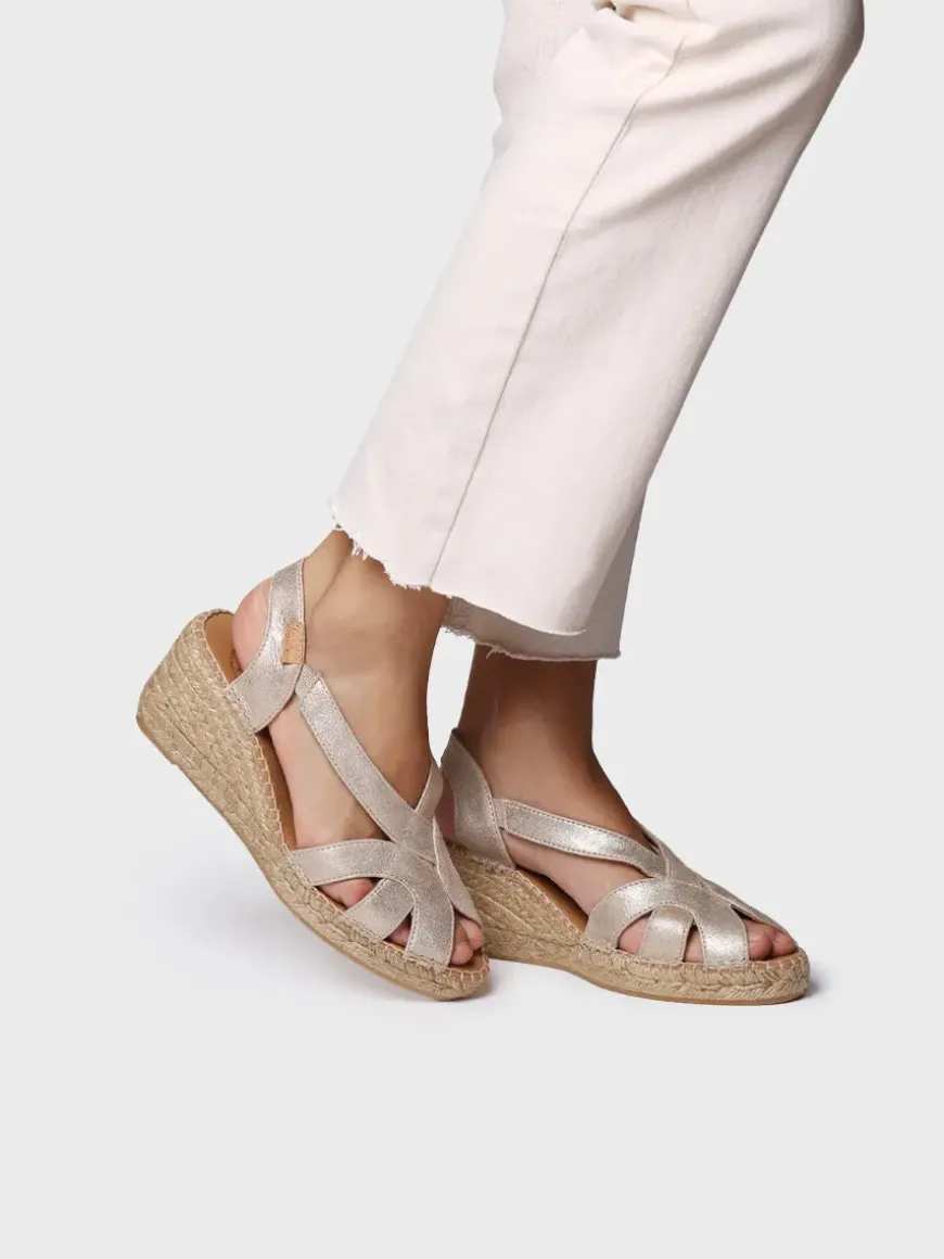LUCIA-AS - Women's espadrille in metallic leather with wedge and elastics