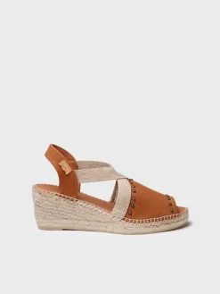 MADRID - Women's leather espadrille with wedge, studs, and elastics