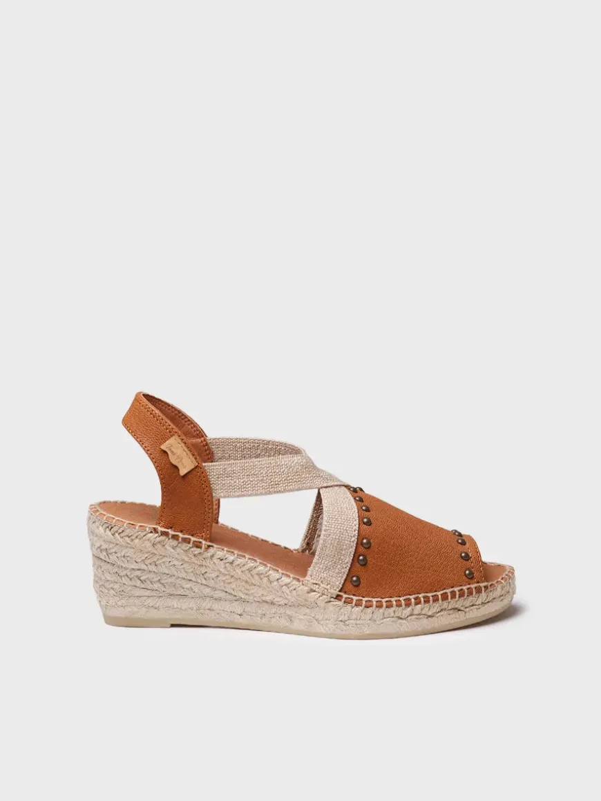 MADRID - Women's leather espadrille with wedge, studs, and elastics