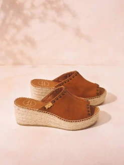 MODENA - Women's backless espadrille in leather with wedge and studs