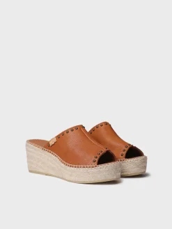 MODENA - Women's backless espadrille in leather with wedge and studs