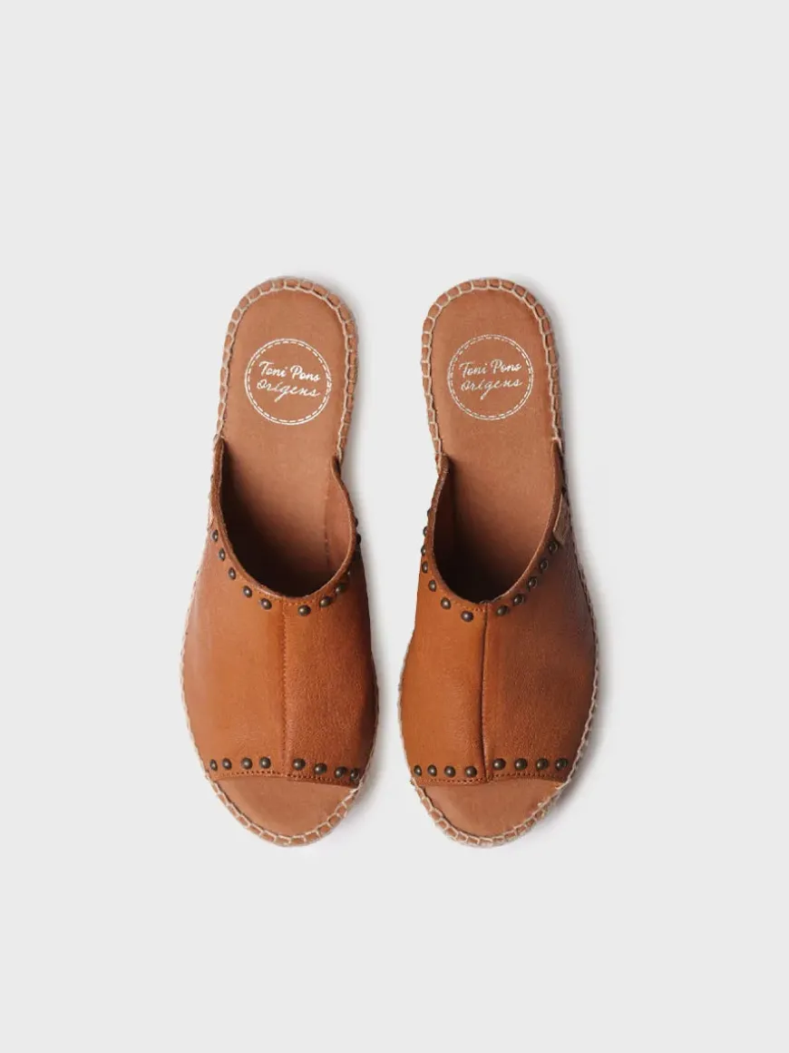 MODENA - Women's backless espadrille in leather with wedge and studs