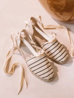 NOISETTE - Striped knit espadrille with ribbons for women - NOISETTE