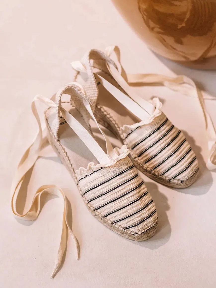 NOISETTE - Striped knit espadrille with ribbons for women - NOISETTE