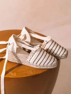 NOISETTE - Striped knit espadrille with ribbons for women - NOISETTE