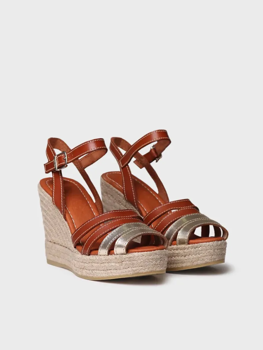 OCTAVIA - Open espadrille for women in platinum colour and leather with wedge