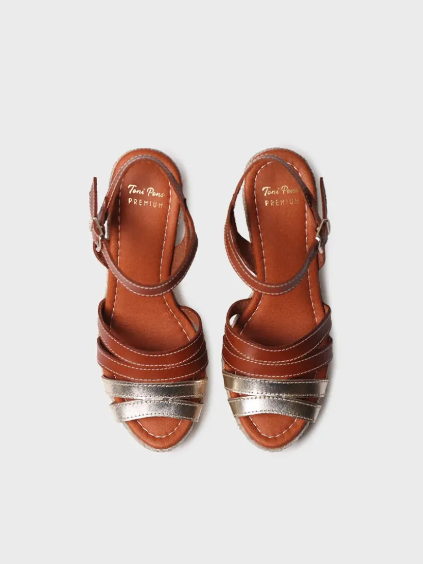 OCTAVIA - Open espadrille for women in platinum colour and leather with wedge