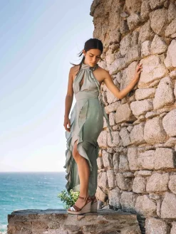 OCTAVIA - Open espadrille for women in platinum colour and leather with wedge