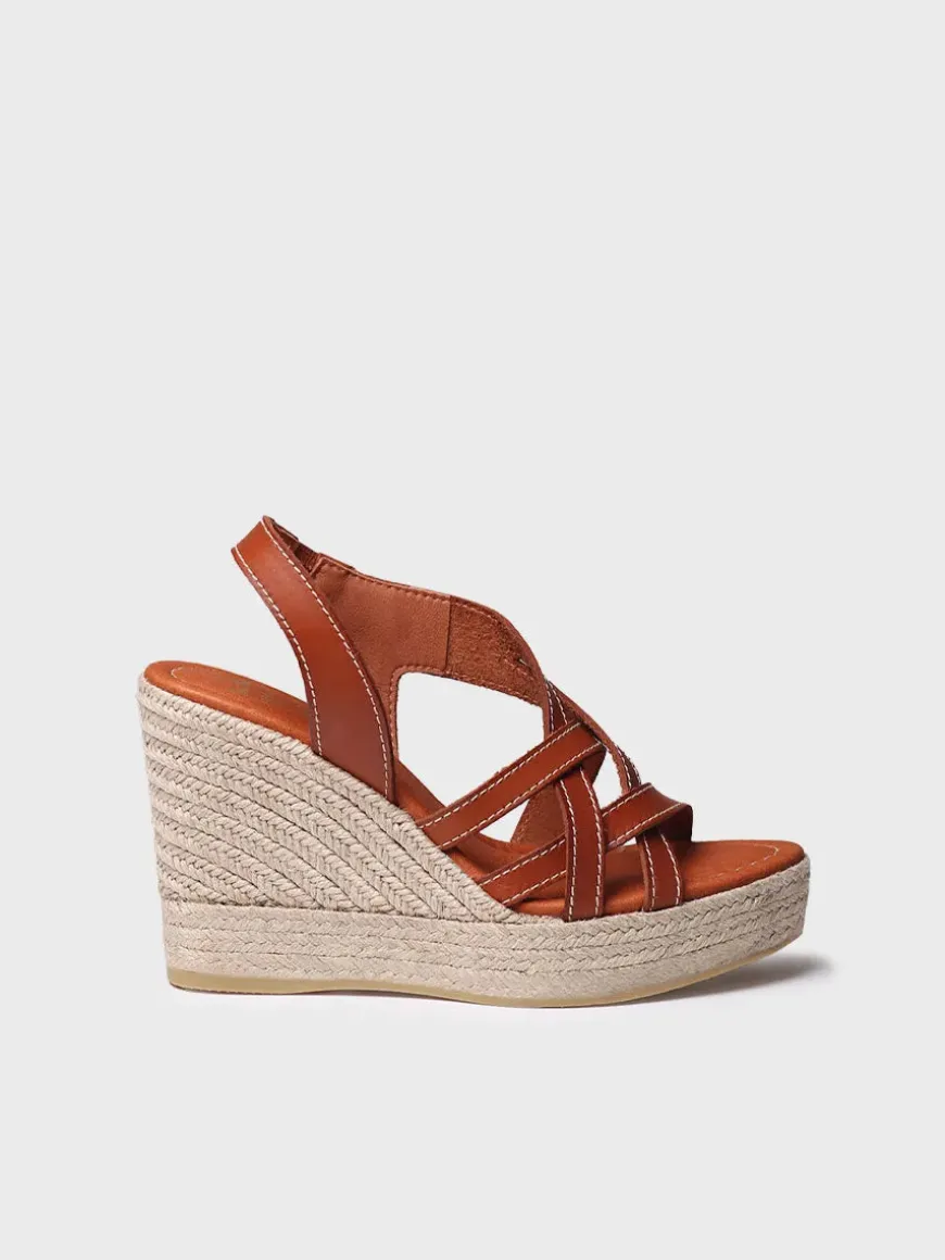 OFELIA - Open espadrille for women in leather with wedge and elastics
