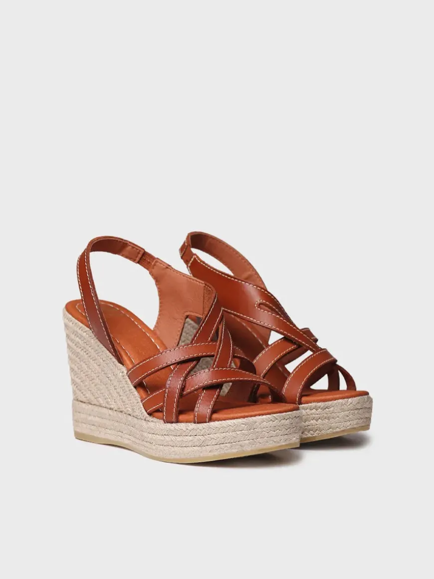 OFELIA - Open espadrille for women in leather with wedge and elastics