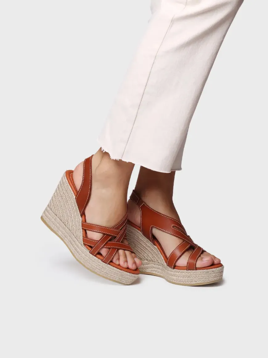 OFELIA - Open espadrille for women in leather with wedge and elastics