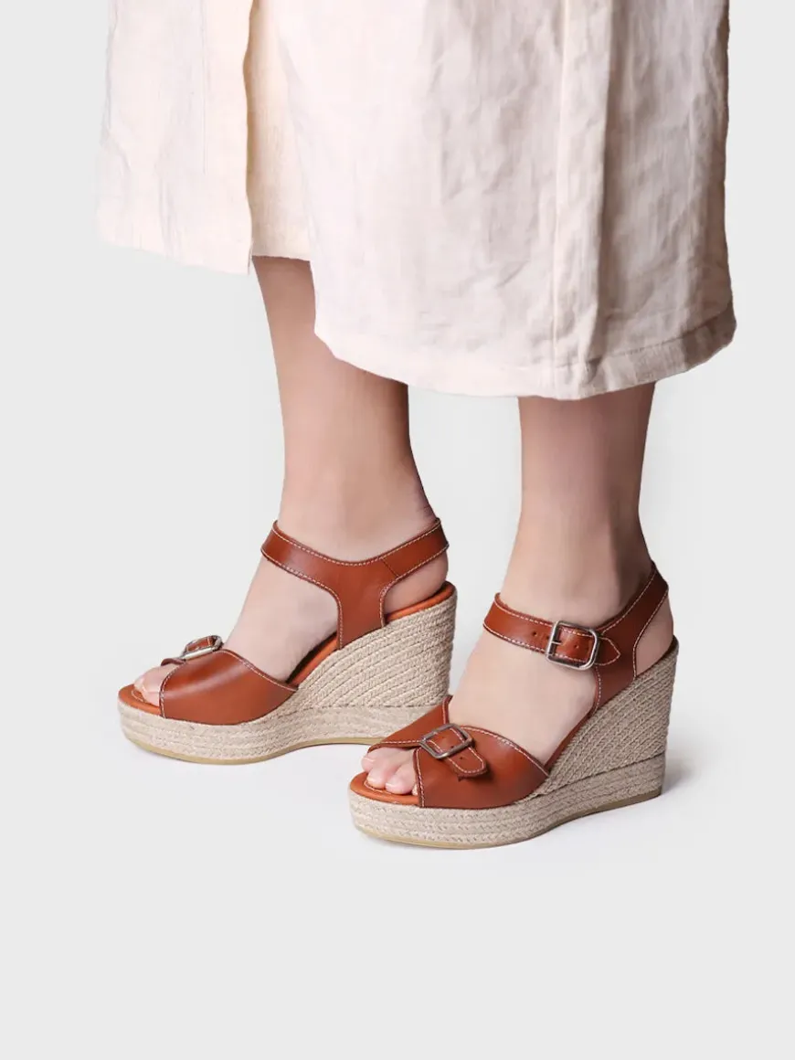 OLGA - Women's leather espadrilles with high wedge