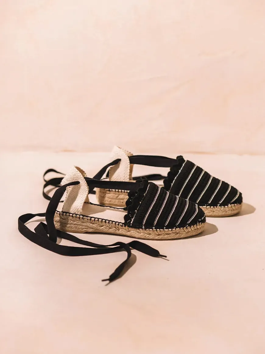 OLIUETA - Flat striped knit espadrille with ribbons for women - OLIUETA