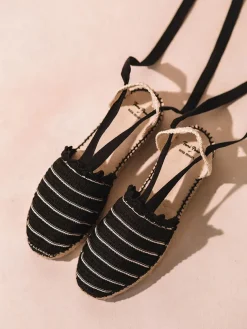 OLIUETA - Flat striped knit espadrille with ribbons for women - OLIUETA