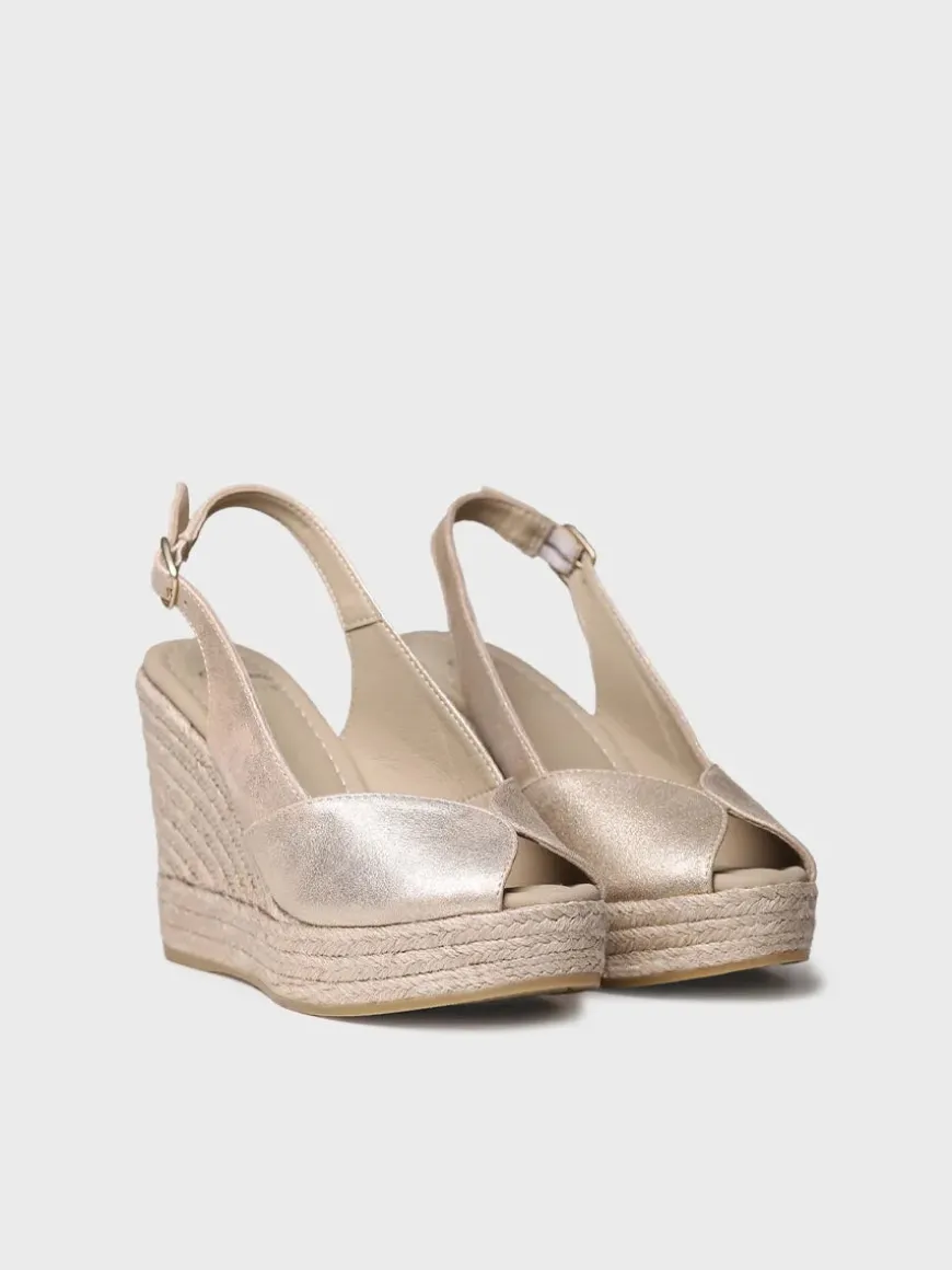 OPRAH - High women's peep toe espadrille in leather with wedge